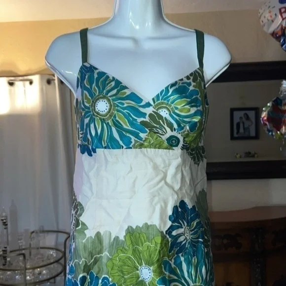 Ann Taylor blue, green and white floral dress, size 8P - Picture 2 of 9